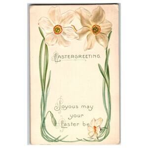 Vintage Easter Daffodil Postcard Embossed Floral Greeting Printed in Germany